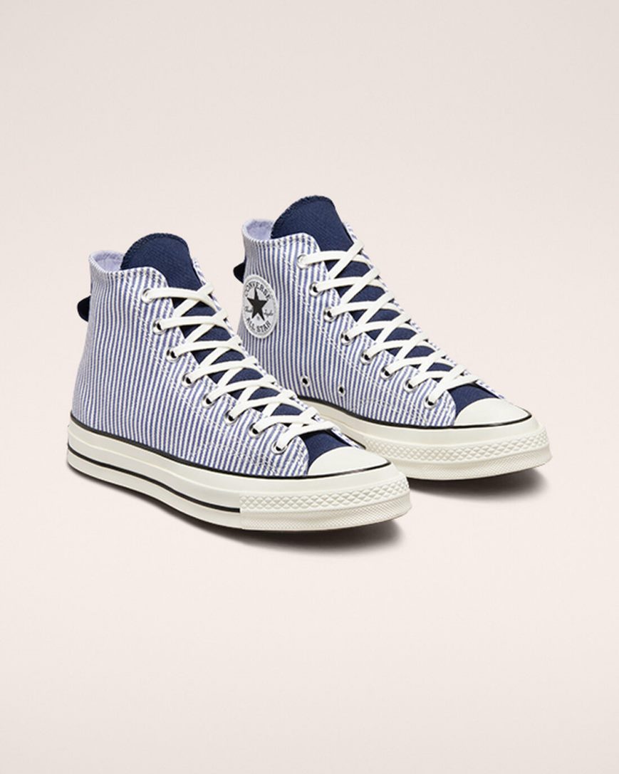 Dámské Boty Vysoké Converse Chuck 70 Crafted Stripe Blankyt Světle Modré Indigo Černé | CZ EOYP42